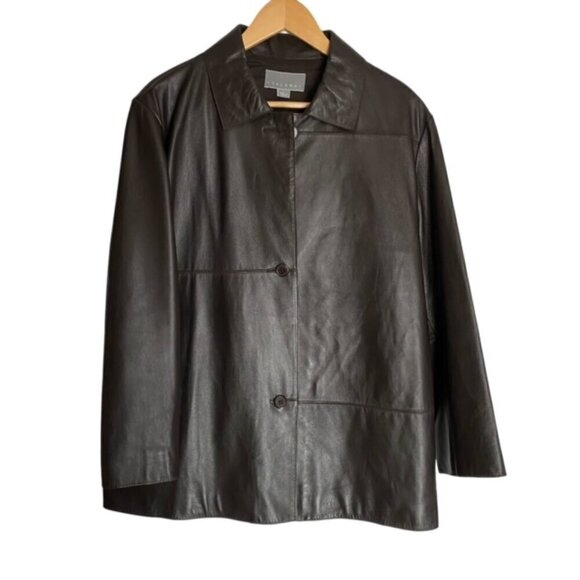 Talora Brown Lambskin Button Front Jacket Large - Picture 1 of 4